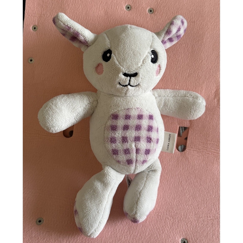 Laura Ashley Lamb Purple Plaid Tummy White Bunny Stuffed Lovey Plush Toy 12"
